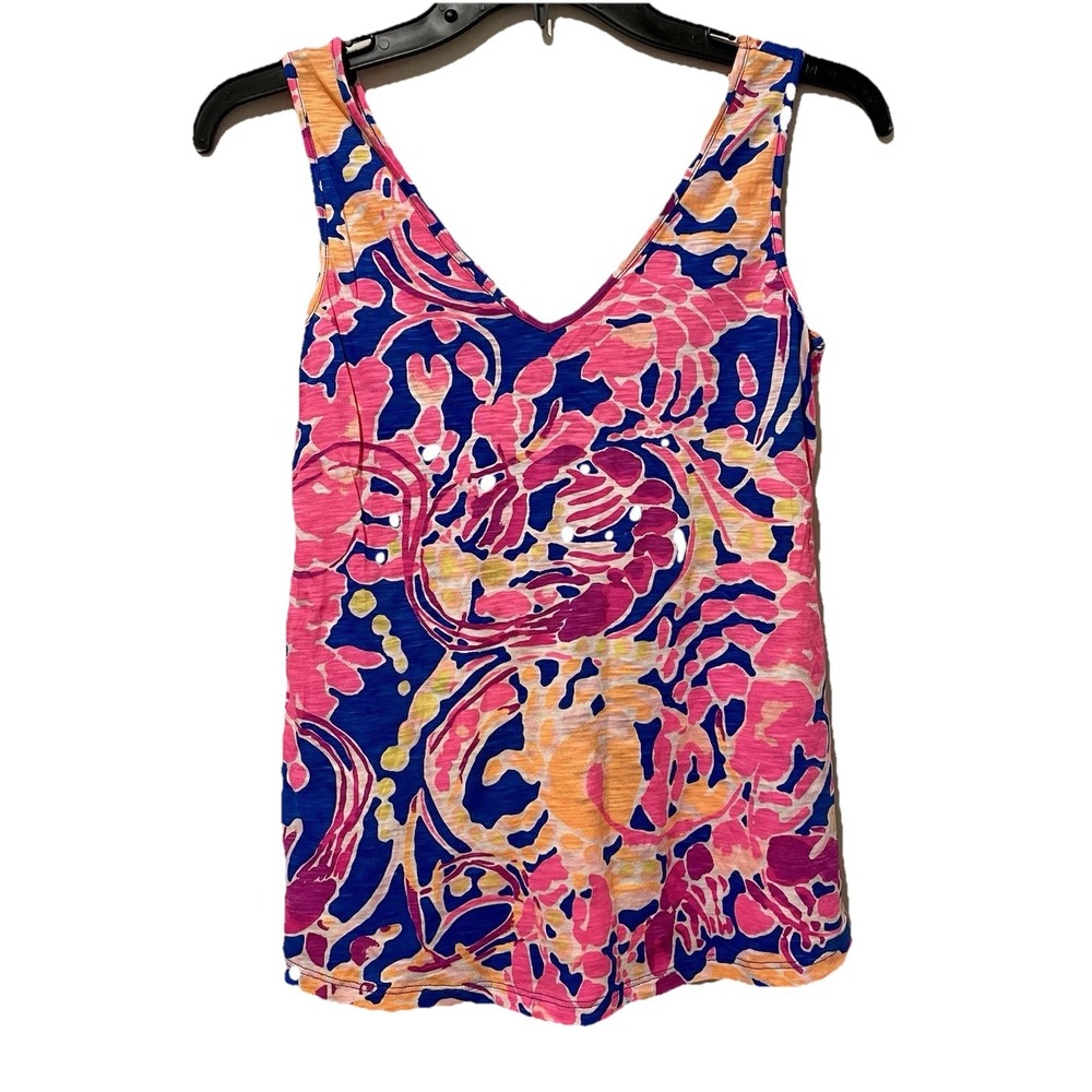 Lilly Pulitzer Gigi Top Catch And Release XXS NWOT Shirt Blouse Pink Blue Summer